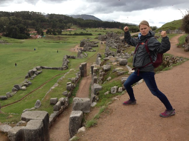This is Kristy's "Inca Warrior" pose, Kristy, at Saqsaywaman.