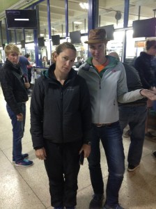 Right before getting our passports stamped for the fourth time that day without successfully crossing a border. 